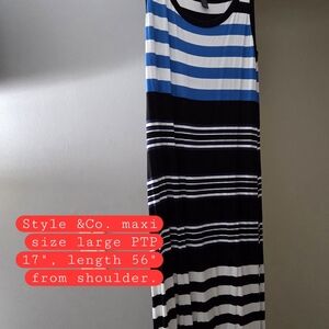 Style & Co. Blue, Black & White Striped Maxi Dress